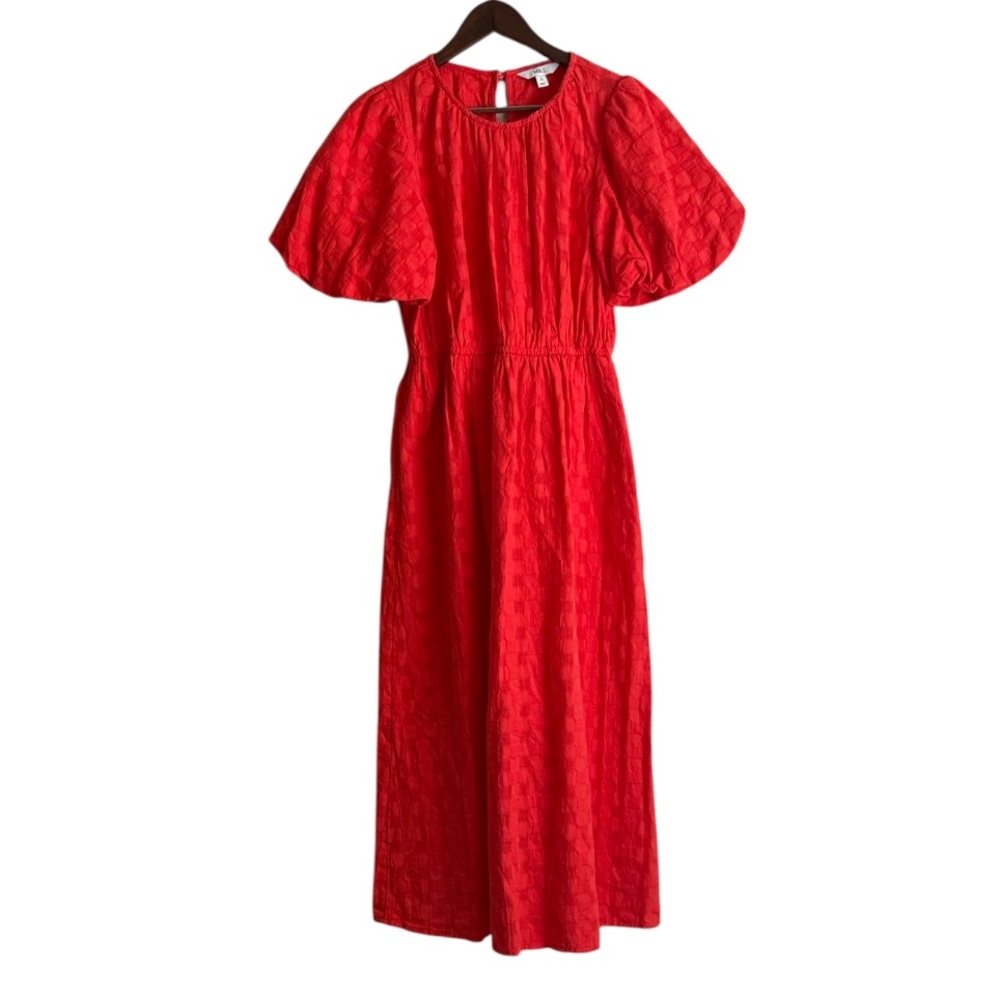 M&S Collection Cotton Checkered Orange MIDI Dress Sz 6